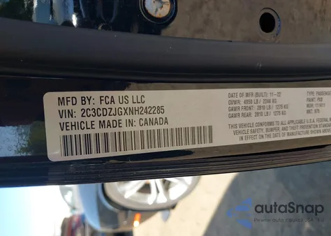 2022 Dodge Challenger Gt из США, поврежденный, VIN 2C3CDZJGXNH242285